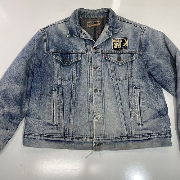 VTG Levi’s Men’s Jacket L Denim Trucker Blanket Lined Distressed USA Made Faded - Picture 2 of 12